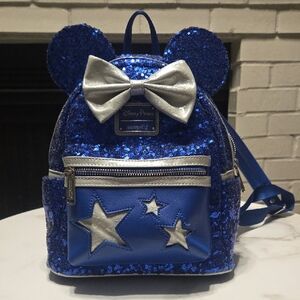 Disney Minnie Mouse Sequined Loungefly Mini Backpack Wishes Come True Blue